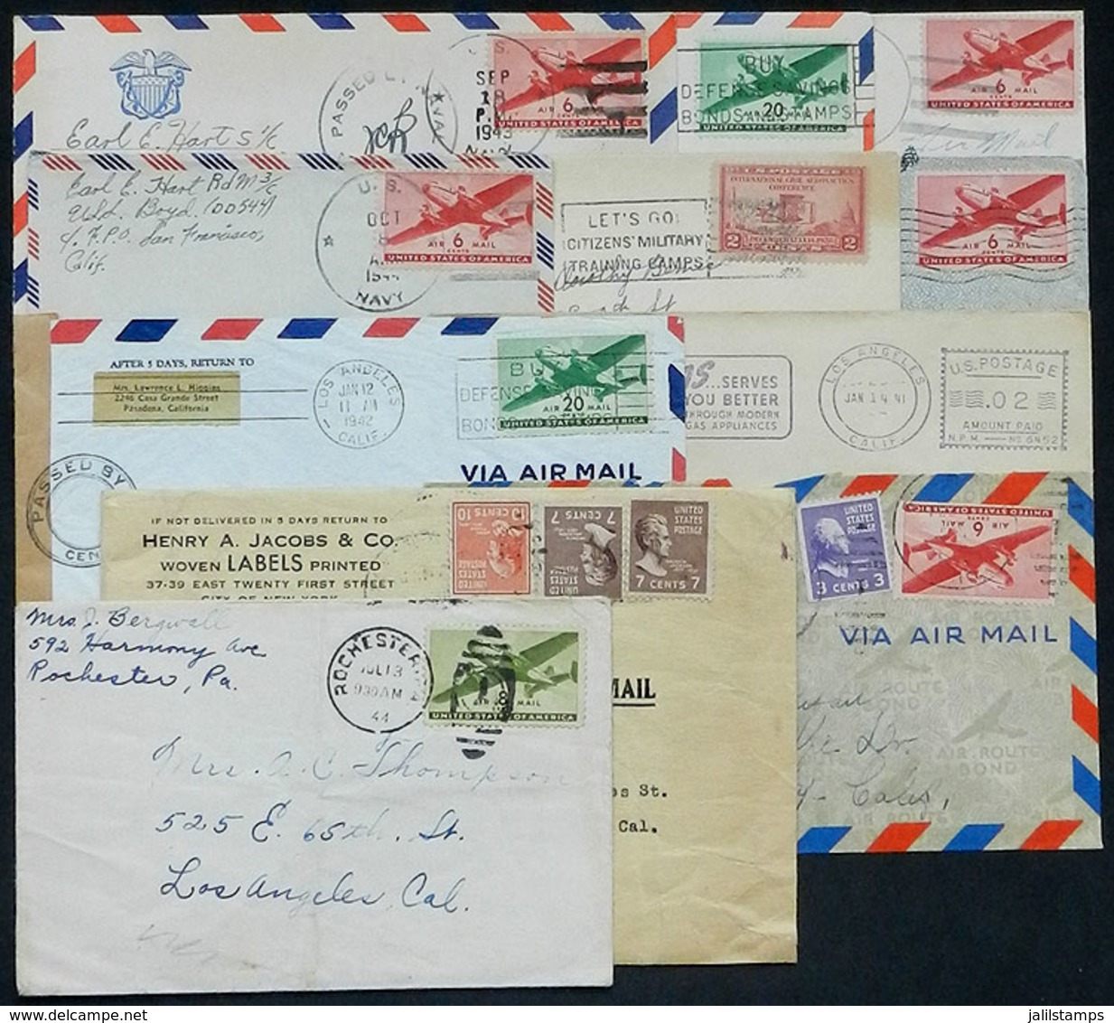 UNITED STATES: 11 Covers Used Between 1929 And 1944, Many Sent By Soldiers At The War Front, Very Interesting! - Marcofilie
