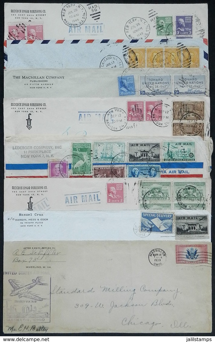 UNITED STATES: 8 Covers Used Between 1937 And 1957 With Nice Postages, Fine Quality, Low Start! - Marcofilia