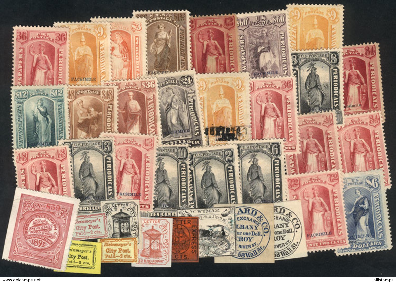 UNITED STATES: Lot Of Carriers Stamps, Newspaper Stamps, Etc., Most (or All) Are Forgeries, Interesting! - Otros & Sin Clasificación