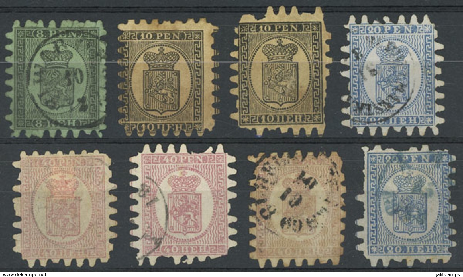 FINLAND: Stockcard With 8 Classic Stamps, Most Used (the 2 Examples Of 10p. Are Mint With Gum), Fine General Quality, In - Sonstige & Ohne Zuordnung