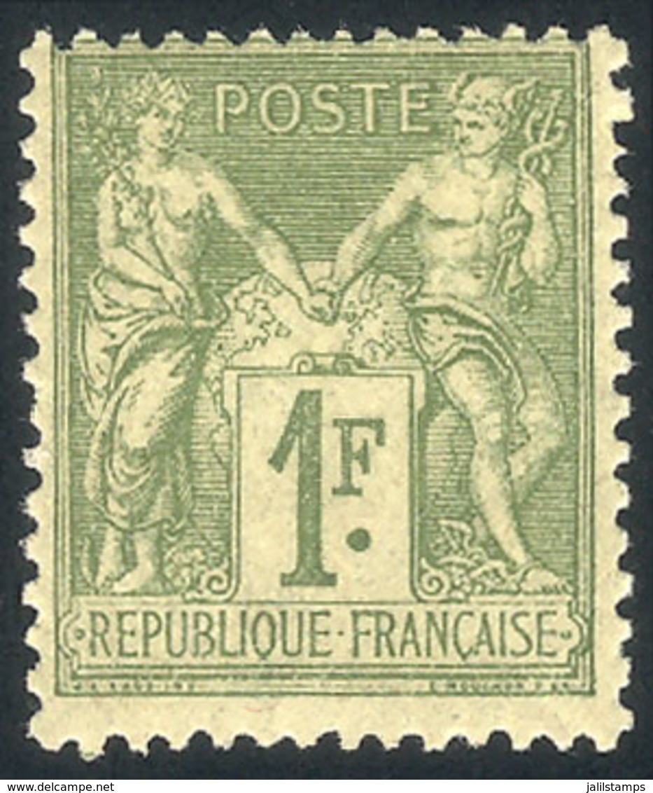 FRANCE: Yv.82, 1876/8 Peace And Commerce 1Fr. Light Olive Type II, Absolutely Fresh, With Intact Full Original Gum As Wh - Other & Unclassified