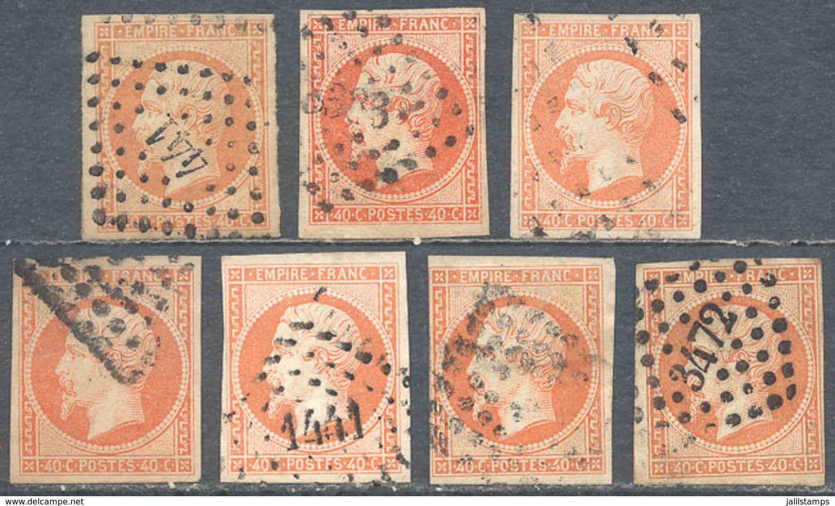 FRANCE: Yvert 16, 7 Used Examples Of Fine To VF Quality, All With 4 Margins And Without Defects, Nice Shades And With Va - Otros & Sin Clasificación