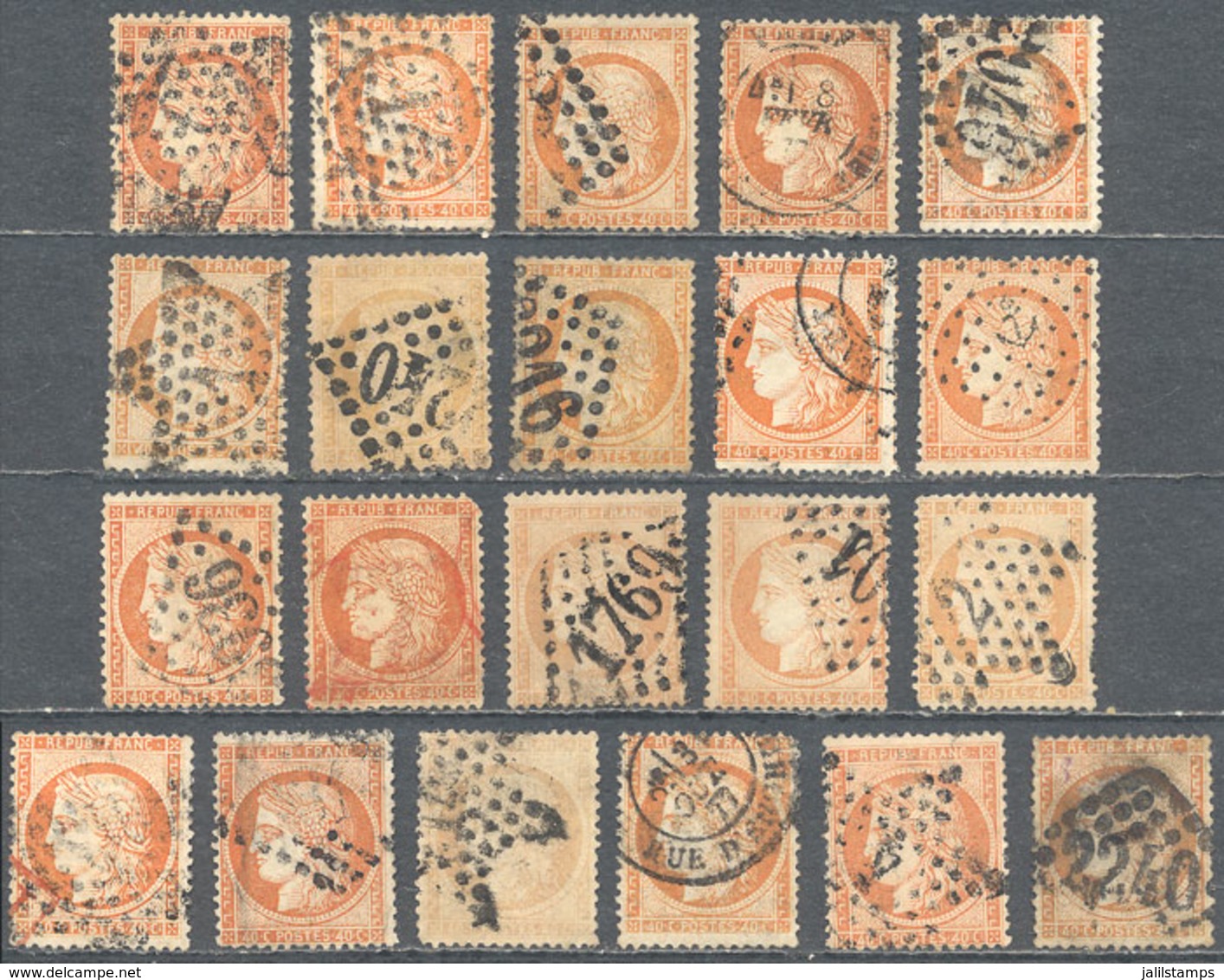 FRANCE: Yvert 38, 21 Used Examples, Almost All Of Fine To VF Quality, With A Range Of Colors And Cancels, Catalog Value  - Otros & Sin Clasificación