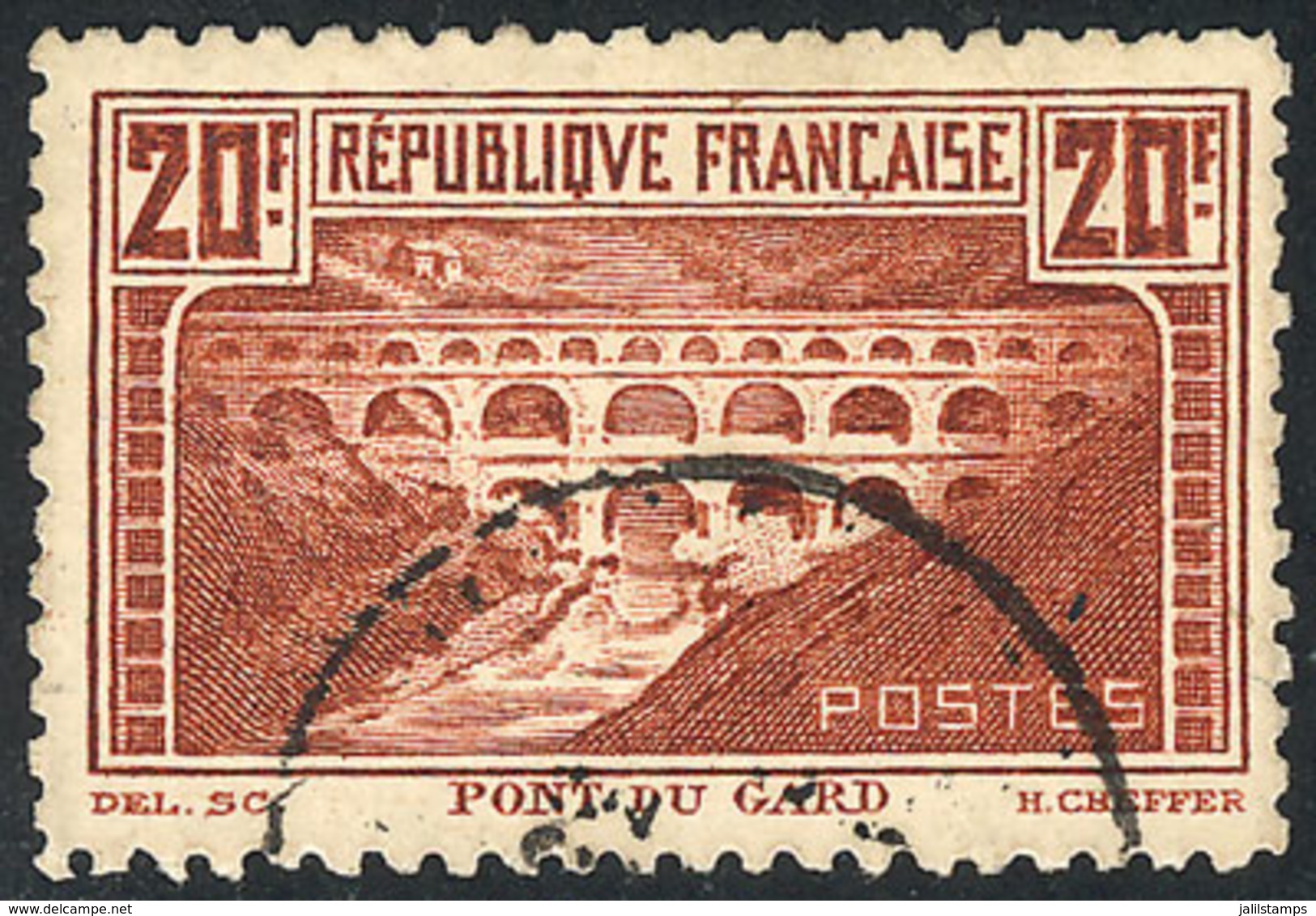 FRANCE: Yvert 262B, 20Fr. Pont Du Gard, Perf 11, Used, VF Quality, Catalog Value Euros 425. - Otros & Sin Clasificación