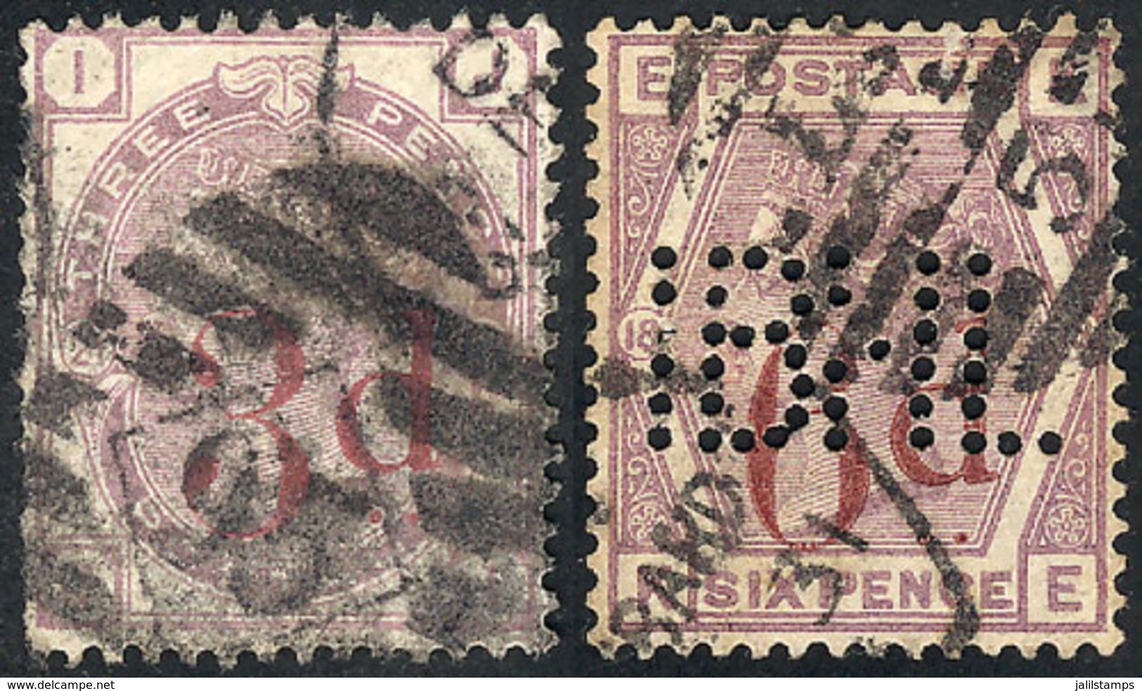 GREAT BRITAIN: Sc.94/95, 1883 Set Of 2 Surcharged Values, Used, The First One With Short Perforations At Left, The Other - Otros & Sin Clasificación