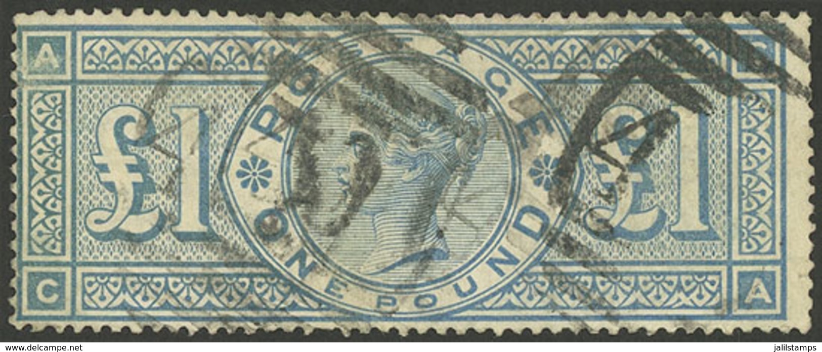 GREAT BRITAIN: Sc.124, 1891 Victoria 1£ Bluish Green With "Crown" Watermark, Used, Minor Faults, Very Nice Appearance, L - Otros & Sin Clasificación