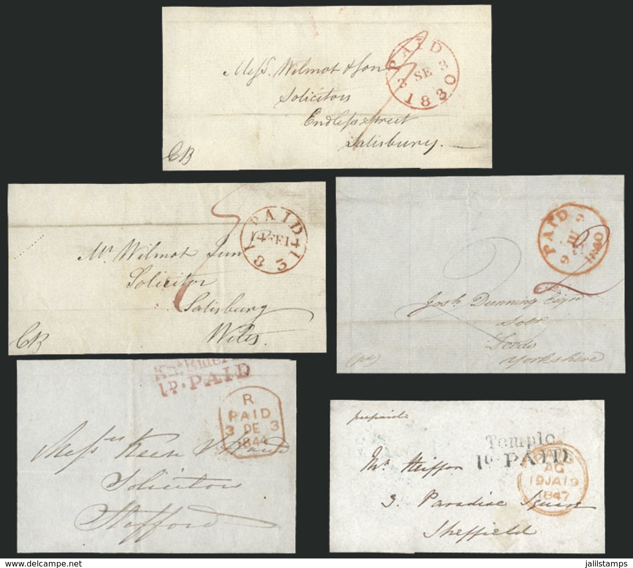 GREAT BRITAIN: 5 Fronts Of Folded Covers Used Between 1830 And 1847 With Interesting Postal Marks, Very Fine Quality! - Otros & Sin Clasificación