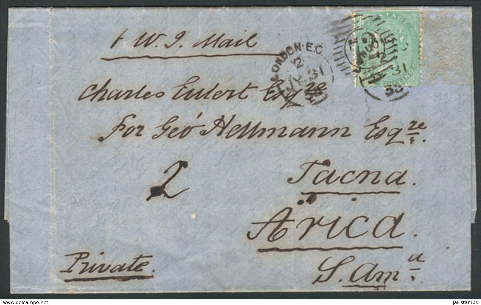 GREAT BRITAIN: Entire Letter Sent From London To TACNA On 31/JUL/1858, Franked By Sc.28 (one Stamp Of The Original Posta - Other & Unclassified