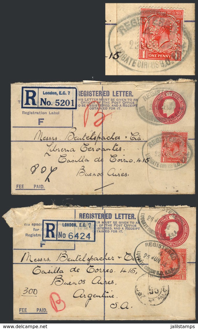 GREAT BRITAIN: 2 Registered Covers Sent To Argentina In 1934, Both Uprated With Stamp Of 1p. (different Shades) With Com - Otros & Sin Clasificación