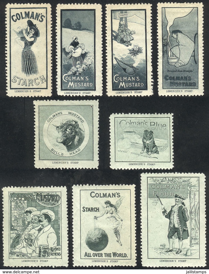 GREAT BRITAIN: COLMAN'S: 9 Old Cinderellas With Very Nice Motifs, All With Printer Imprint: "LEMERCIER'S STAMP", Mint Wi - Other & Unclassified