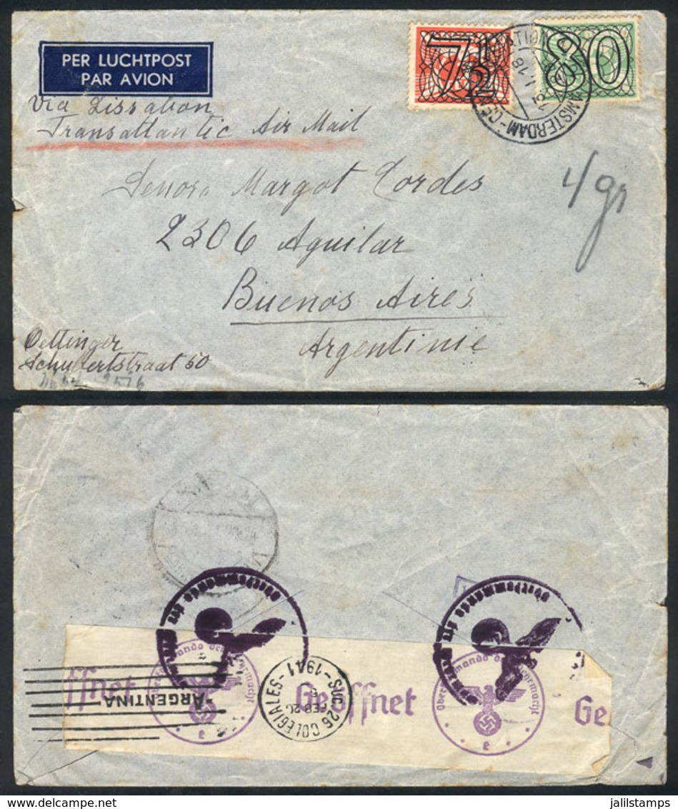 NETHERLANDS: Airmail Cover Sent From Amsterdam To Argentina On 13/JA/1941 Franked With 87½c., And Nazi Censorship On Bac - Otros & Sin Clasificación