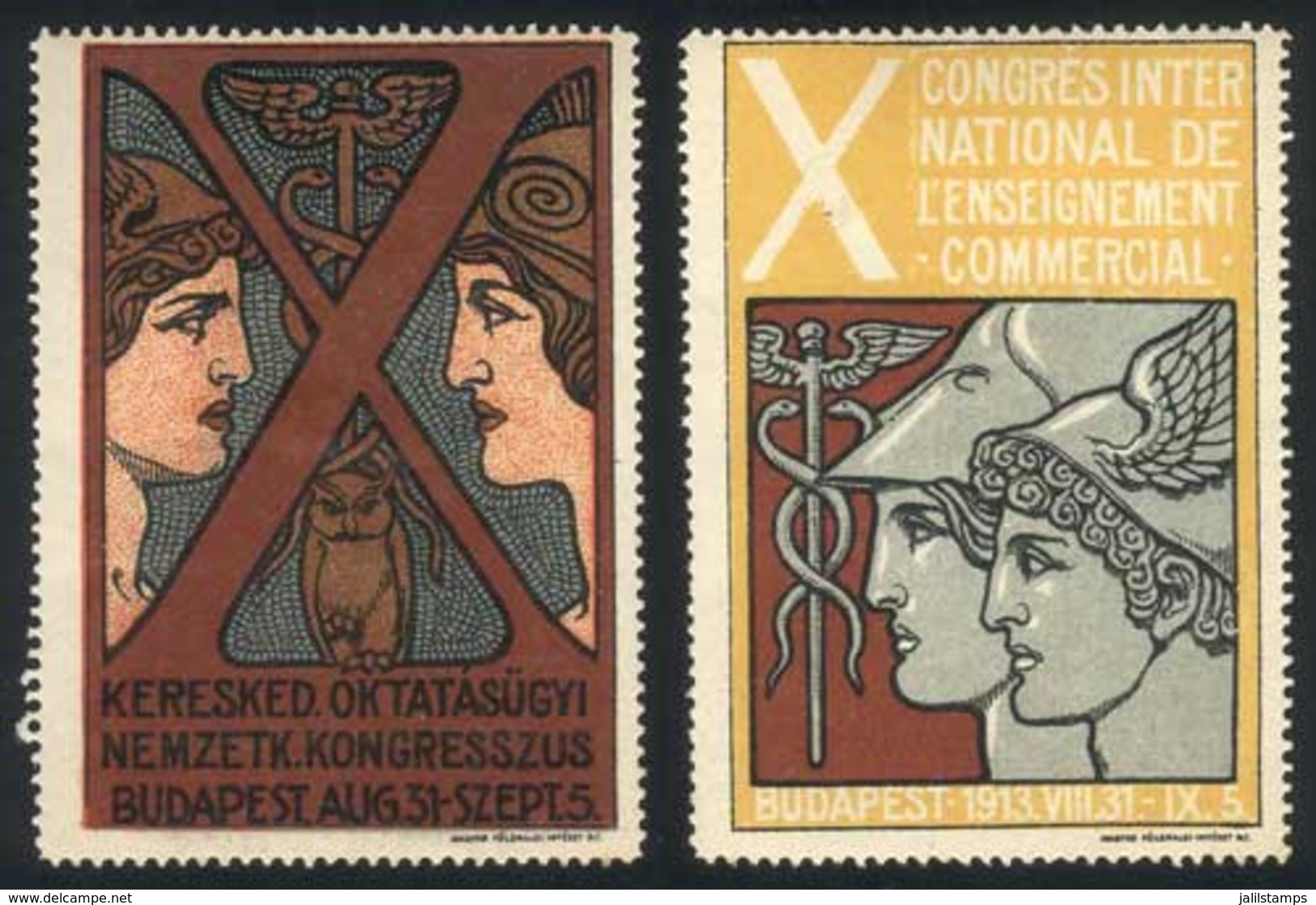 HUNGARY: 2 Cinderellas Of 1913, X Intl. Congress Of Business Education, VF Quality, Handsome, Rare! - Autres & Non Classés