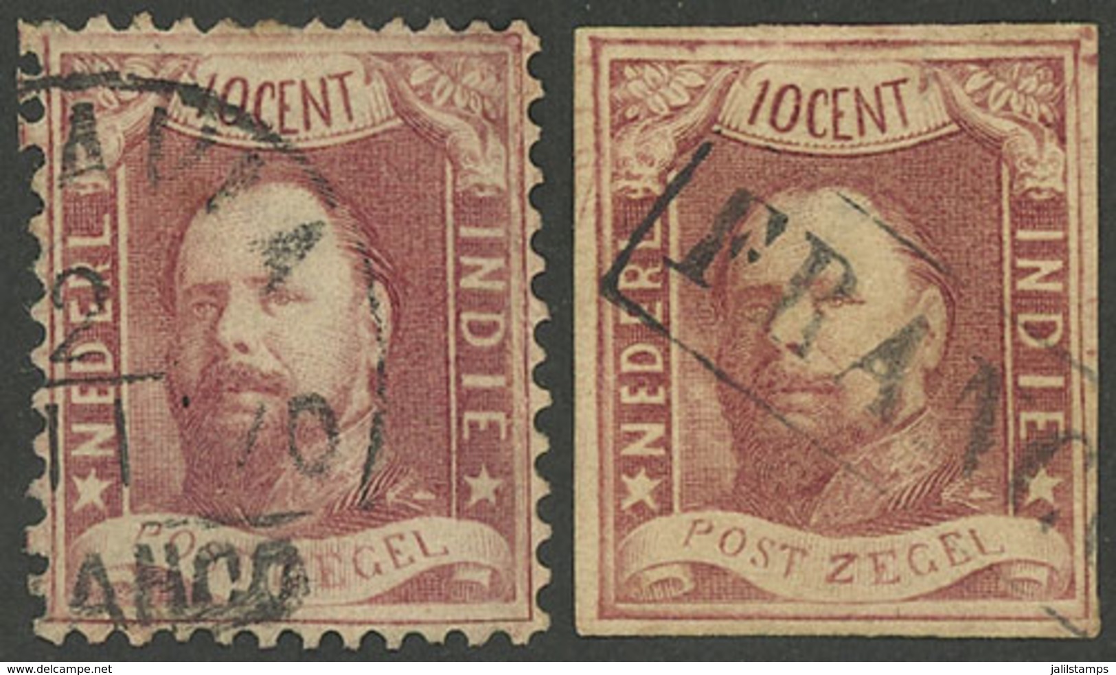 NETHERLANDS INDIES: Sc.1/2, 1864 And 1868 10c. Imperforate And Perforated, Used, Very Nice! - India Holandeses