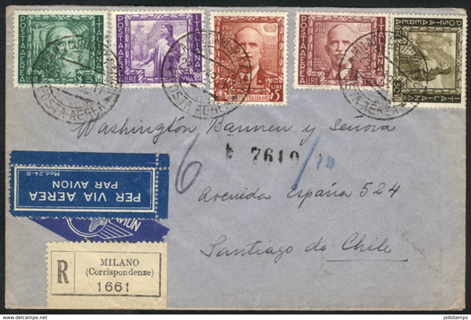 ITALY: Registered Airmail Cover With Spectacular Postage Of 14.50L. (including Sc.409 And C104/5, High Values Of The Pro - Sin Clasificación