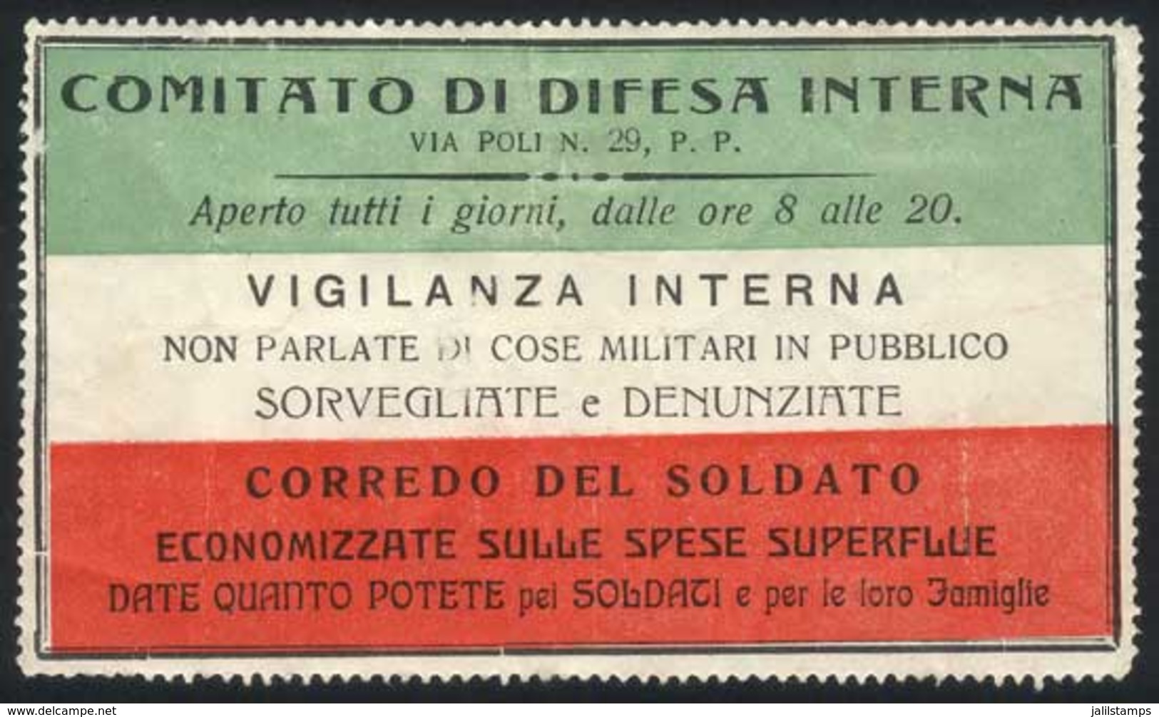 ITALY: Old Cinderella, Circa 1920, Patriotic, Large Size (95 X 55 Mm Approximately), Little Defects, Good Appeal, Fantas - Zonder Classificatie