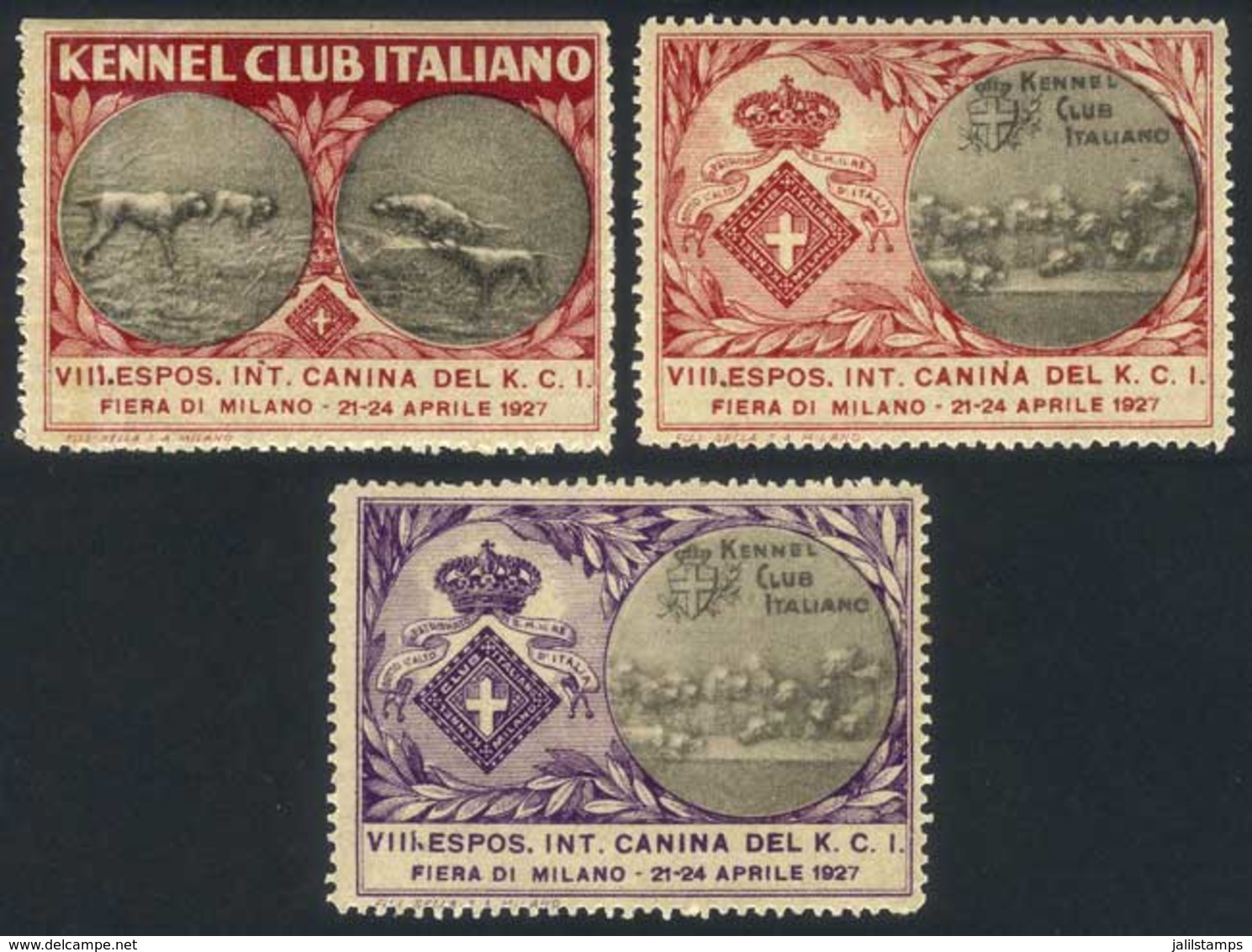 ITALY: Set Of 3 Cinderellas Of The DOG Exposition In The Milano Fair Of 1927, VF, Rare! - Sin Clasificación