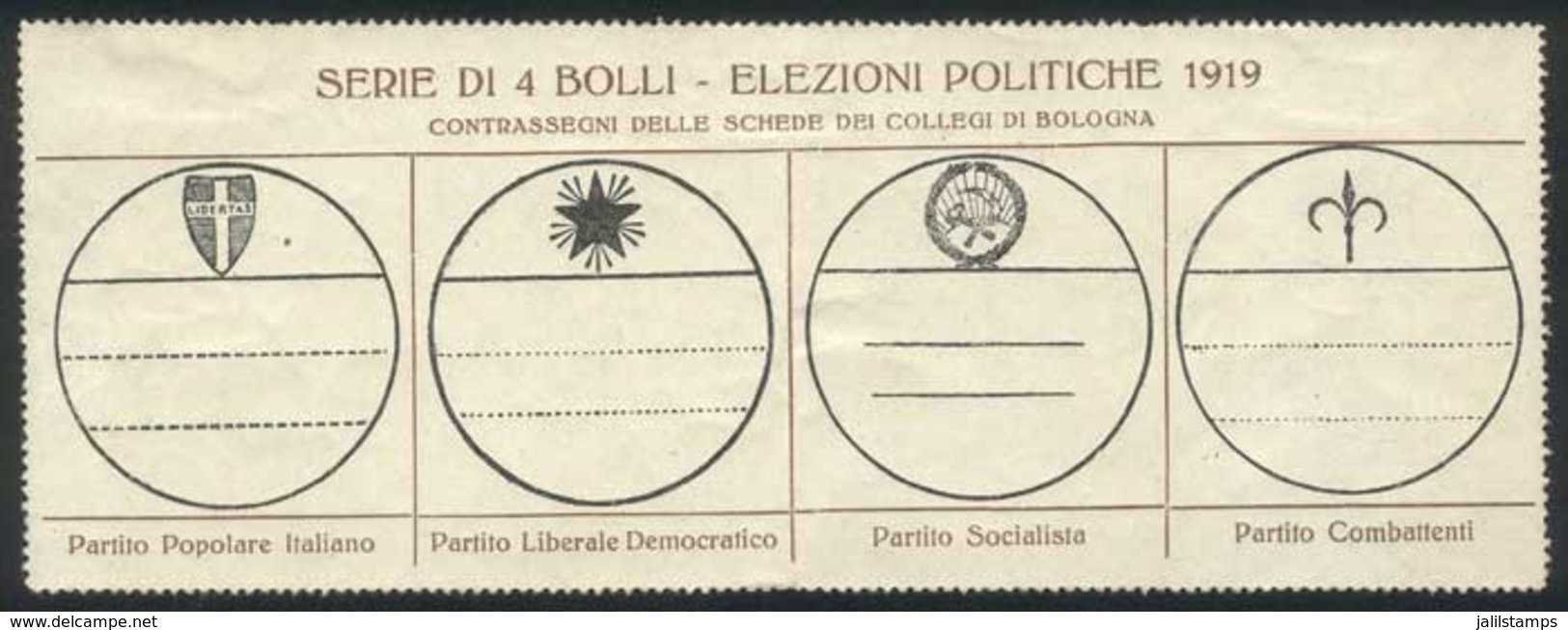 ITALY: Large Cinderella (170 X 65 Mm), Gummed, "Serie Di 4 Bolli - Elezioni Politiche 1919", VF Quality, Rare!" - Zonder Classificatie