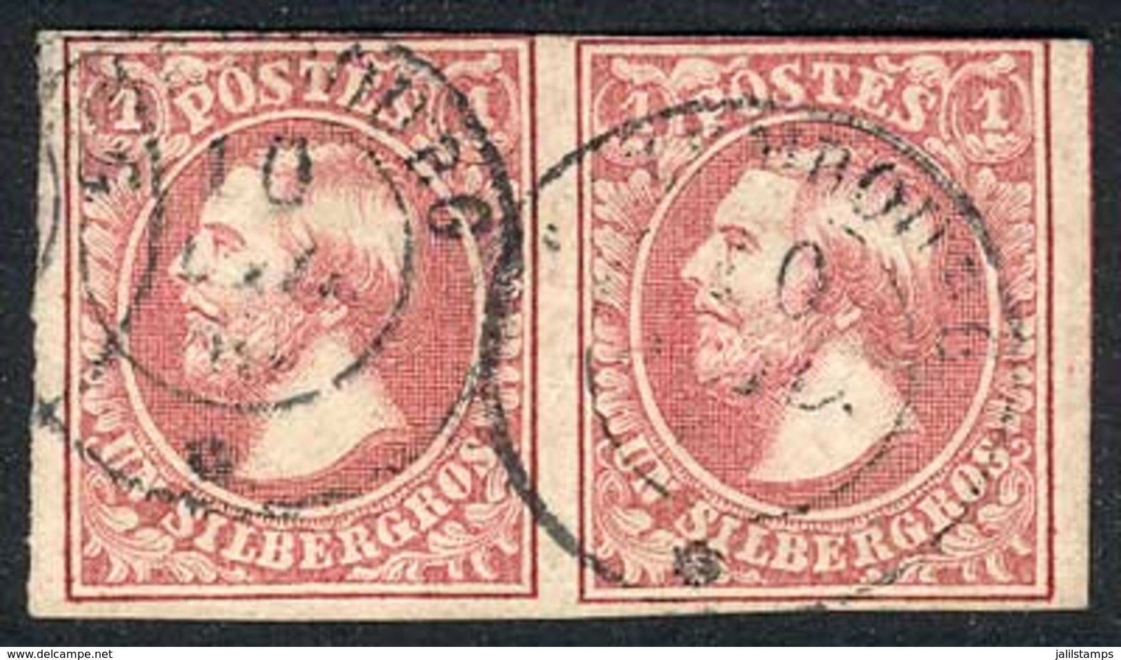 LUXEMBOURG: Sc.3, 1855 Grand Duke William 1Sg. Rose, Used PAIR, Fine Quality, Very Handsome, Catalog Value US$300. - Andere & Zonder Classificatie