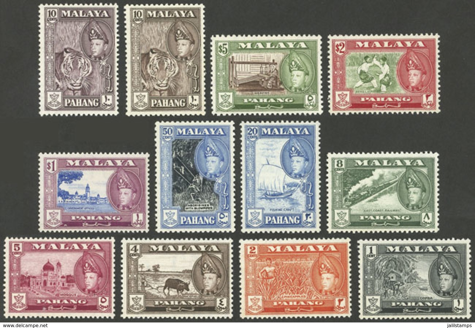 MALAYA - PAHANG: Sc.72/82, 1957/63 Cmpl. Set Of 11 Values + The 10c. Value In 2 VERY DIFFERENT COLORS, MNH, Excellent Qu - Pahang