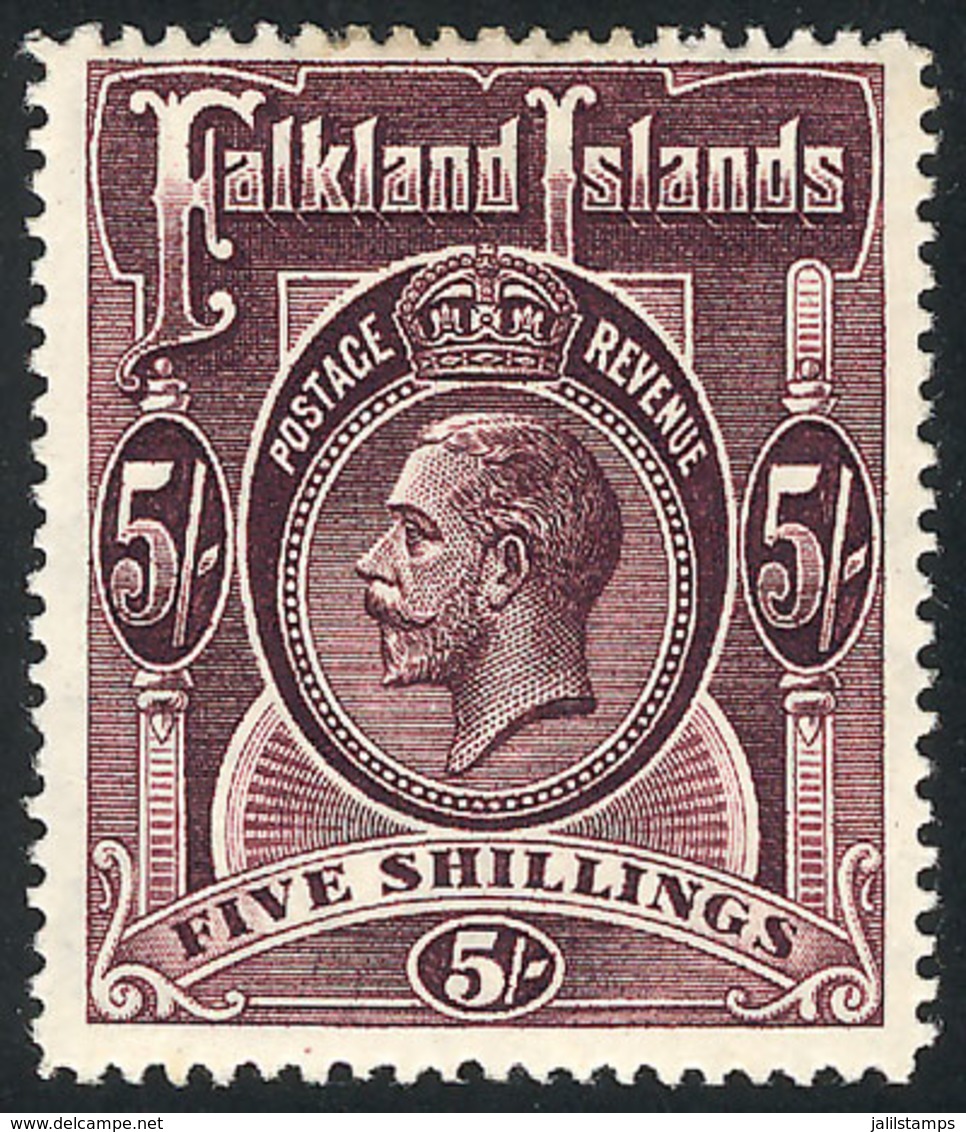 FALKLAND ISLANDS/MALVINAS: Sc.38 (Yvert 34), 1912/14 5S. Dark Lilac, Mint Lightly Hinged, VF Quality - Falkland