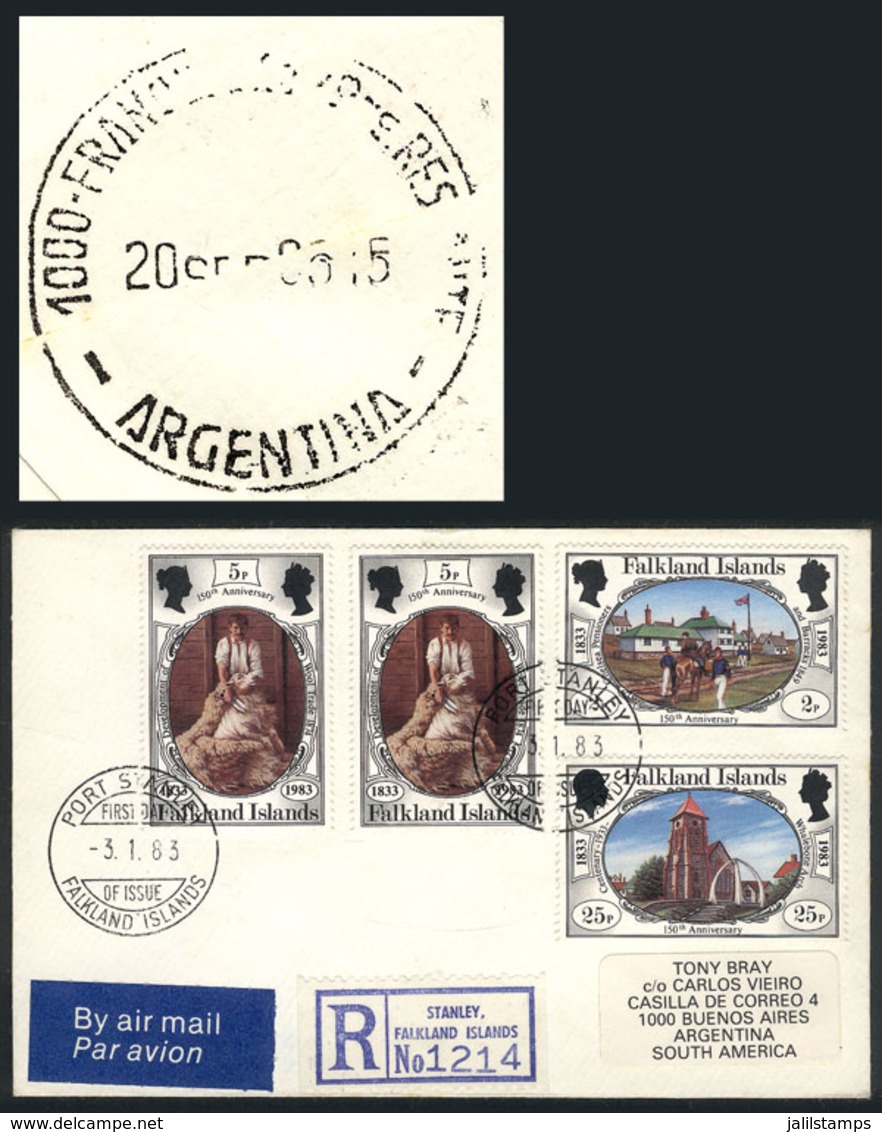 FALKLAND ISLANDS/MALVINAS: FDC Cover Sent From Port Stanley To Argentina On 3/JA/1983, With Arrival Backstamp Of Buenos  - Islas Malvinas