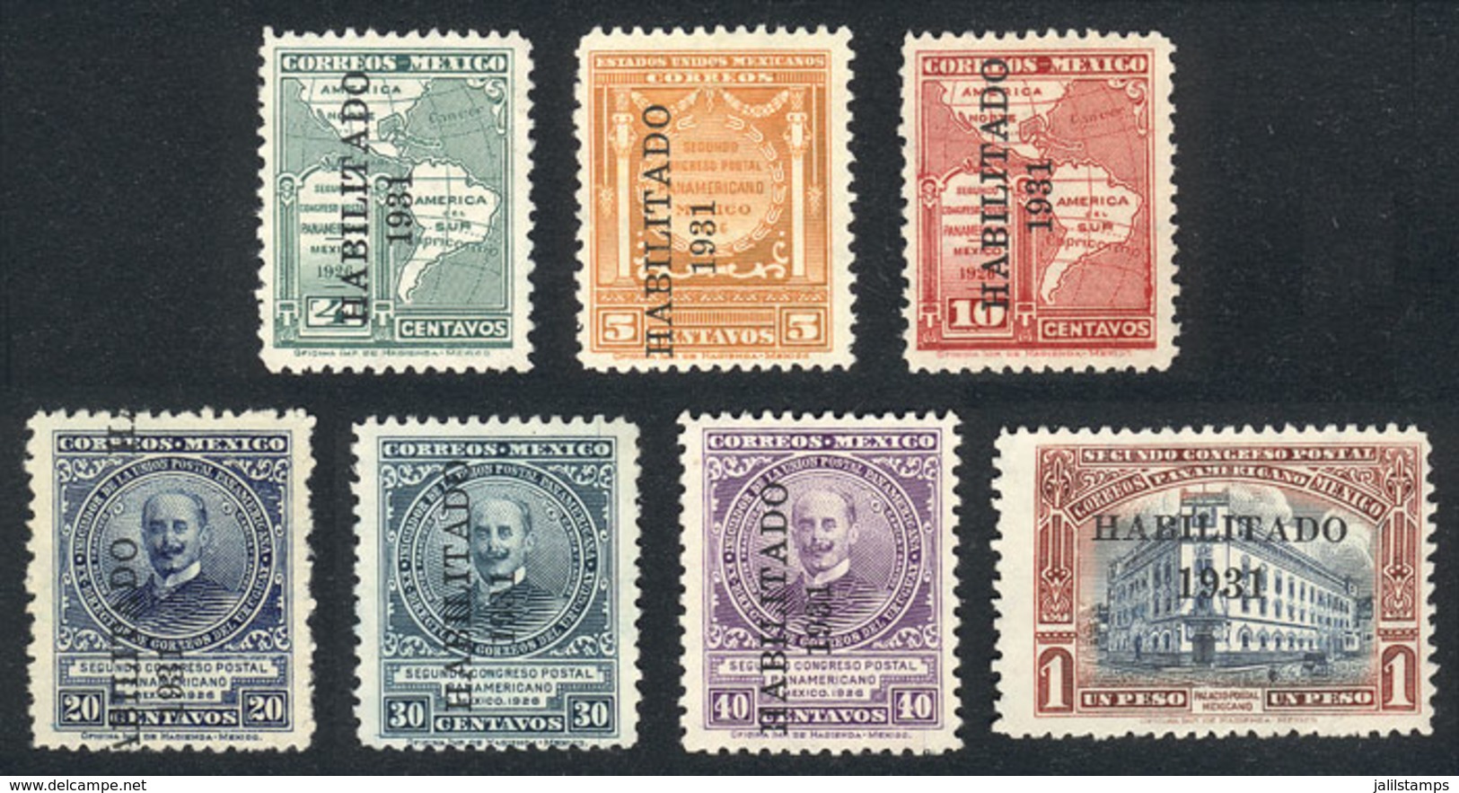 MEXICO: Yvert 479/485, Habilitados Of 1931, Complete Set Of 7 Values Mint Without Gum, VF Quality, Catalog Value Euros 1 - México