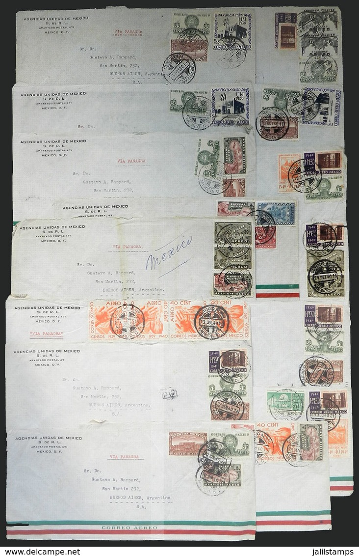 MEXICO: 15 Airmail Covers Sent To Argentina In 1940 With Very Nice Postages, Fine To VF Quality! - Mexico