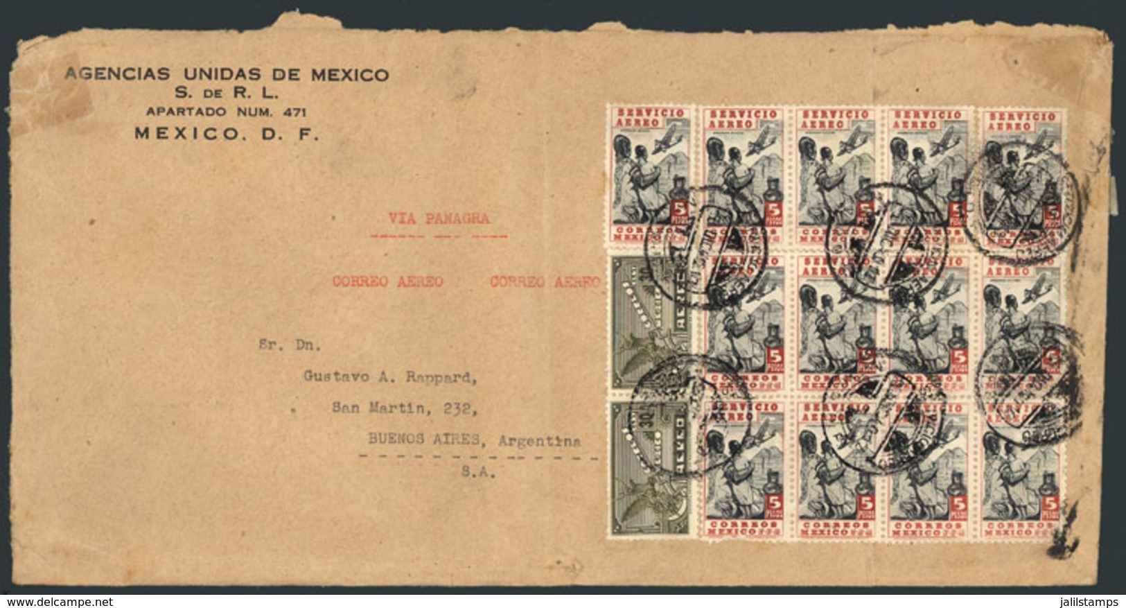 MEXICO: Airmail Cover Sent To Argentina On 5/DE/1940 With Spectacular Postage Of 65.60P., VF Quality, Rare! - Mexico