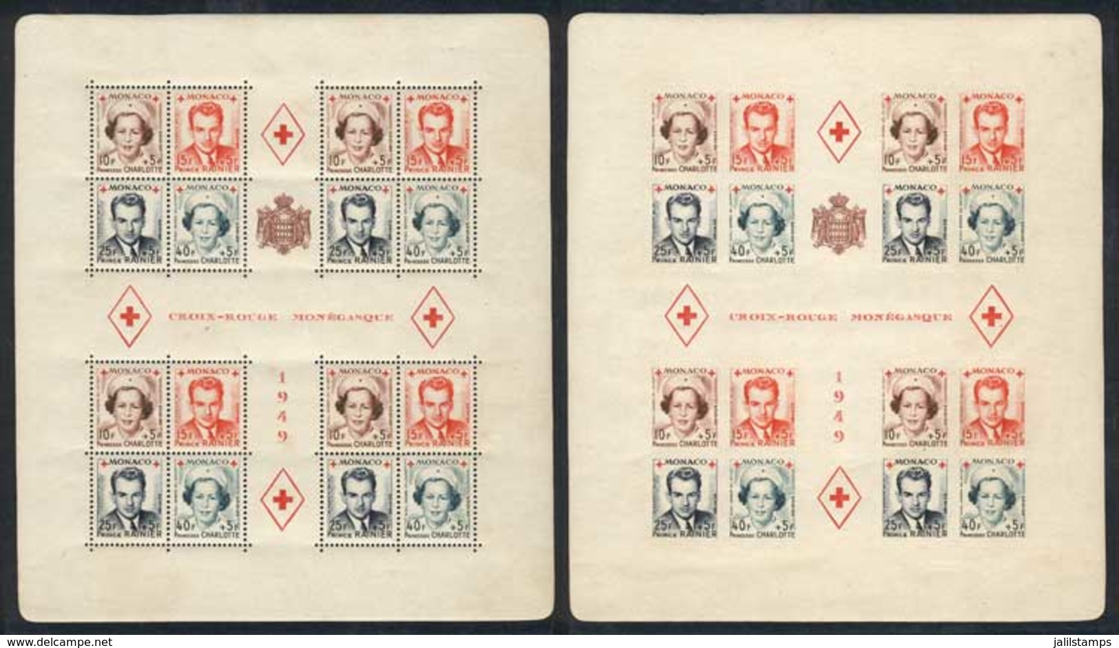 MONACO: Yv.3A + 3B, 1949 Red Cross, Perforated And Imperforate, Mint Never Hinged, Fine Quality, Catalog Value Euros 990 - Otros & Sin Clasificación