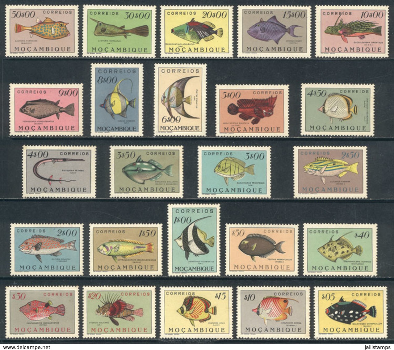 MOZAMBIQUE: Sc.332/355, 1951 Fish, Complete Set Of 24 Values, The High And Expensive Values Of The Set (from 4.50E. To 5 - Mozambique