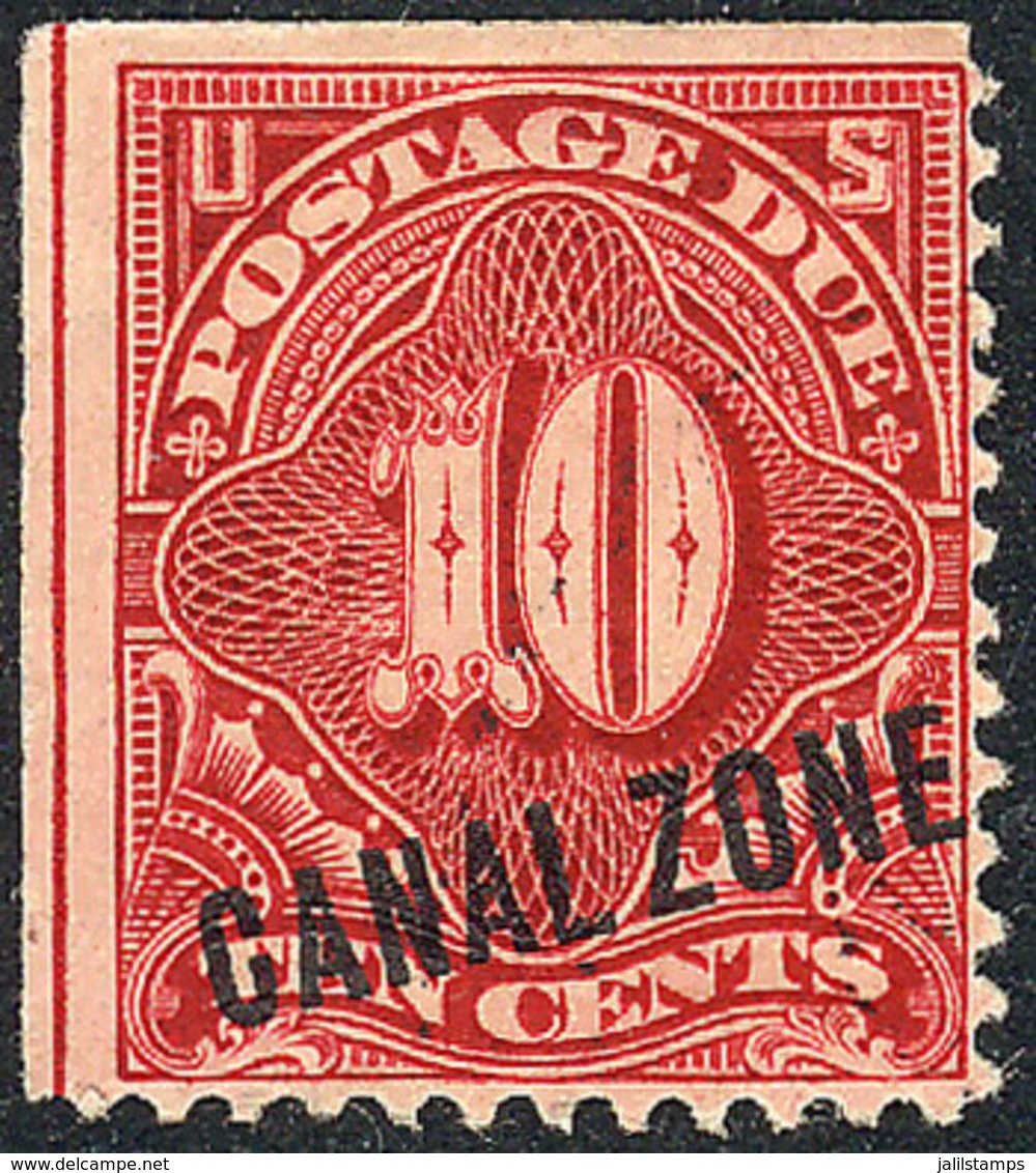 PANAMA - CANAL: Sc.J3, 1914 10c. Carmine Rose, Mint Original Gum, VF Quality, Rare, Catalog Value US$1,000. - Panama