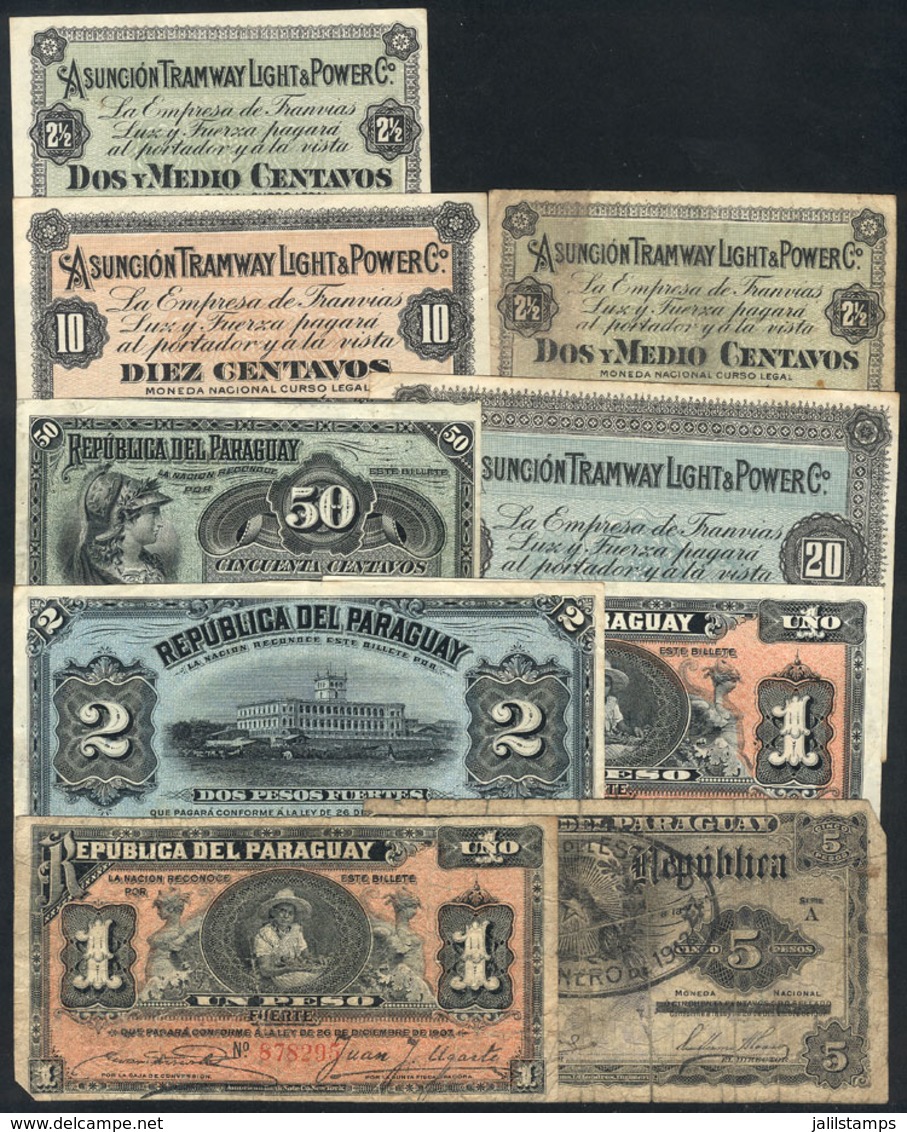 PARAGUAY: Interesting Group Of 9 Very Old Banknotes, Some Very Used And Others Of Excellent Quality, All Signed And Genu - Paraguay