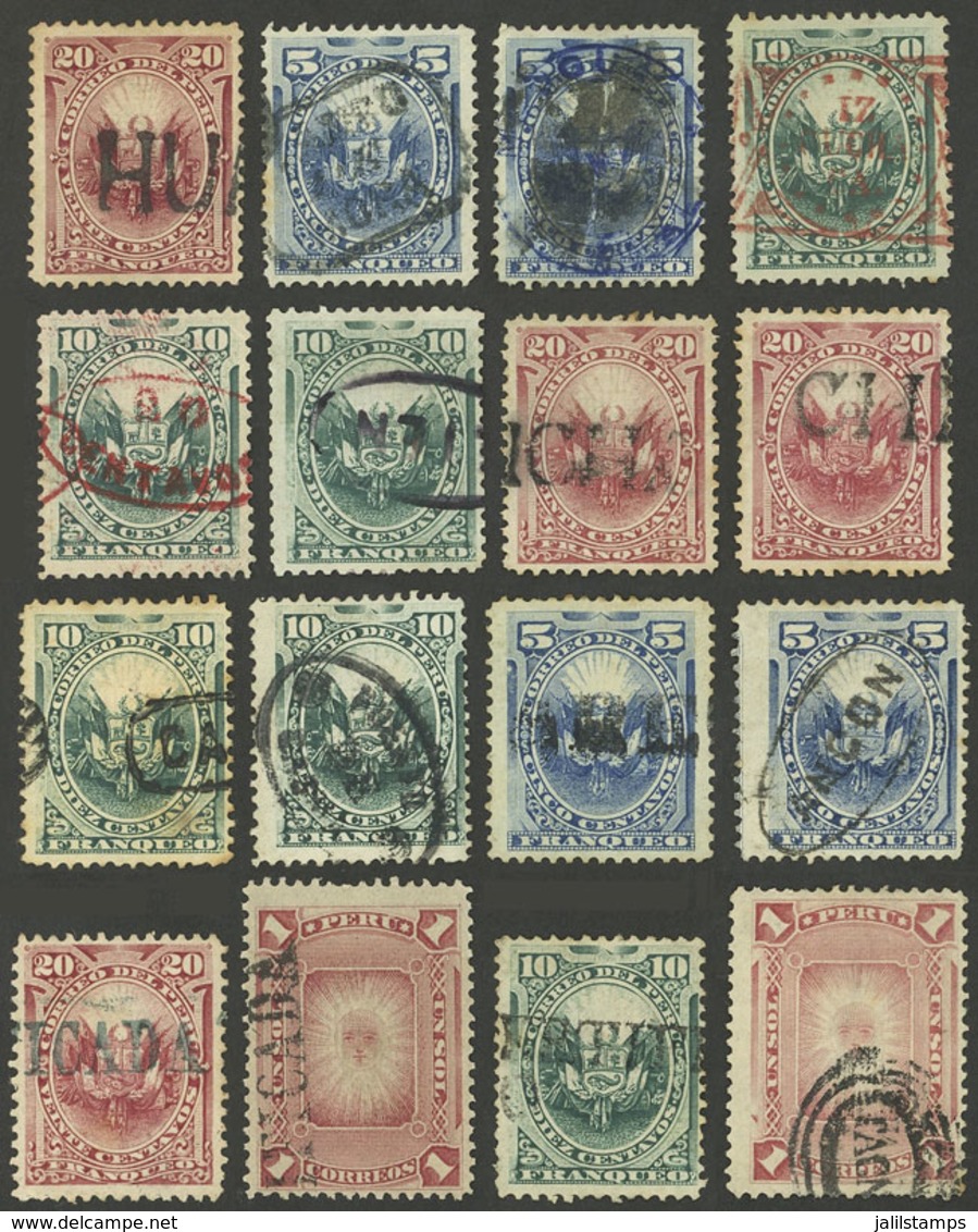 PERU: Sc.23 + Other Values, 16 Stamps With Interesting Cancels, Some Very Scarce, VF General Quality! - Peru