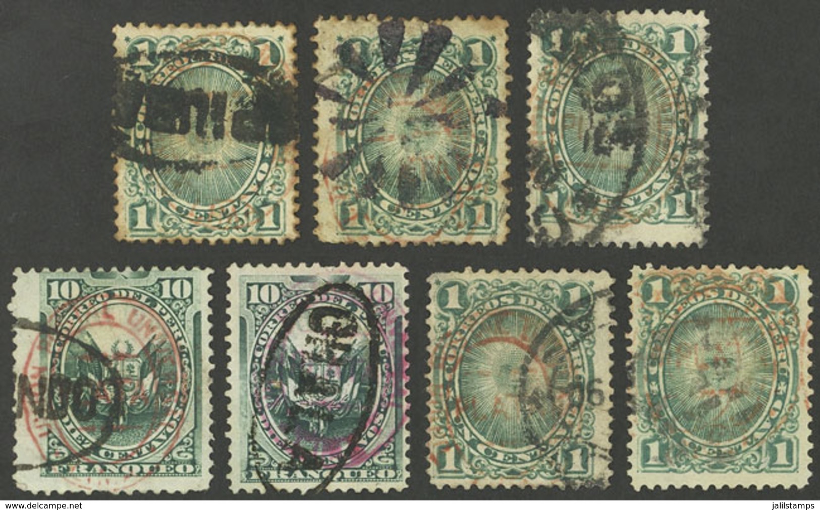 PERU: Sc.117/8, 7 Examples With Nice And Interesting Cancels, VF General Quality - Perú