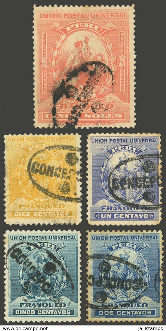 PERU: Sc.141 + Other Values, 5 Stamps With CONCEPCION Cancel, VF Quality, Rare Group! - Peru