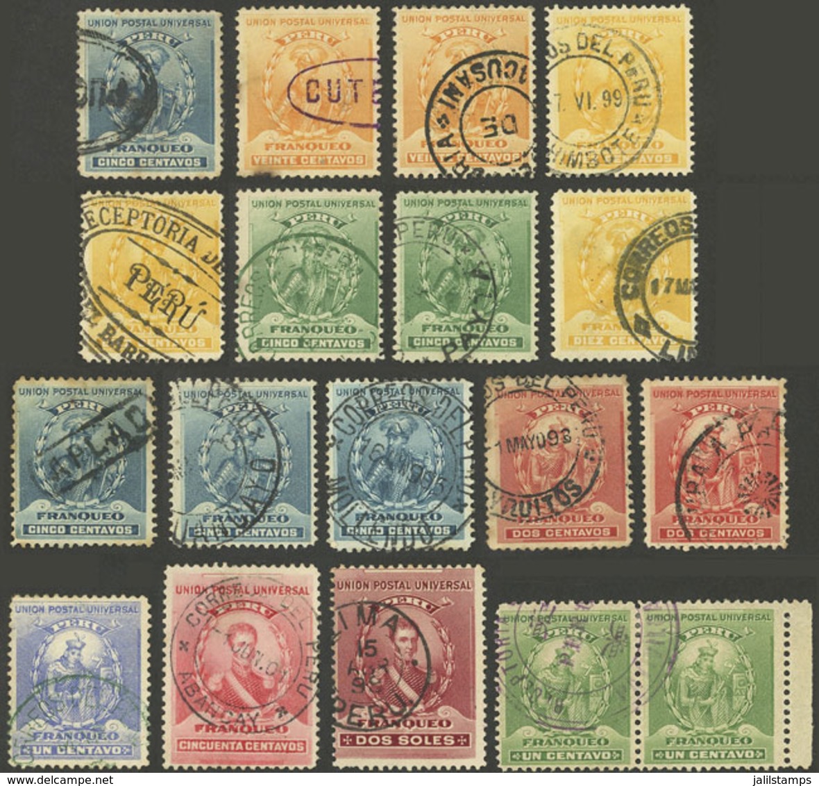 PERU: Sc.142 + Other Values, Lot Of 19 Stamps With Attractive Cancels, VF General Quality! - Perú