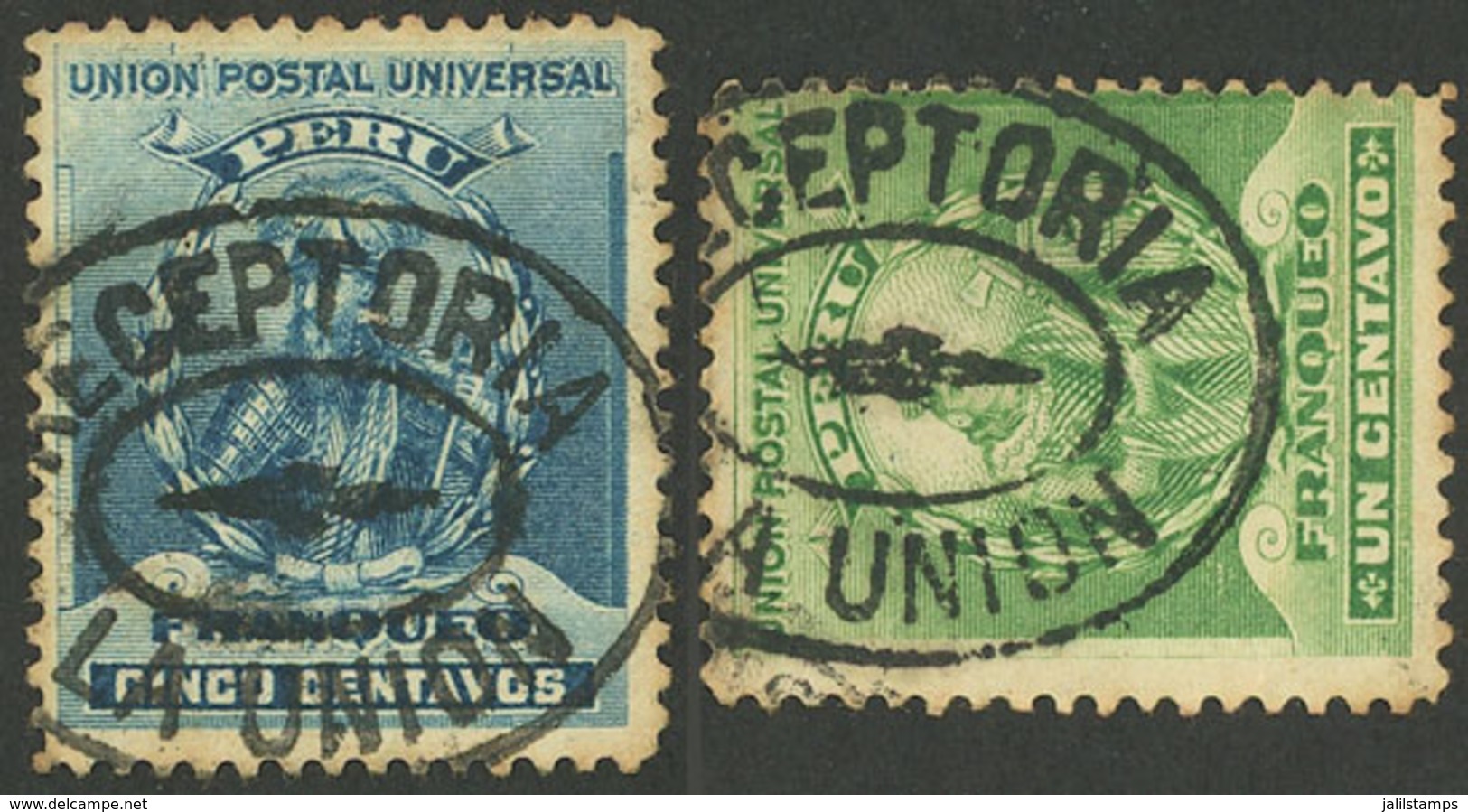 PERU: Sc.142 + 145, Both With "RECEPTORIA - LA UNION" Cancel, VF Quality!" - Pérou