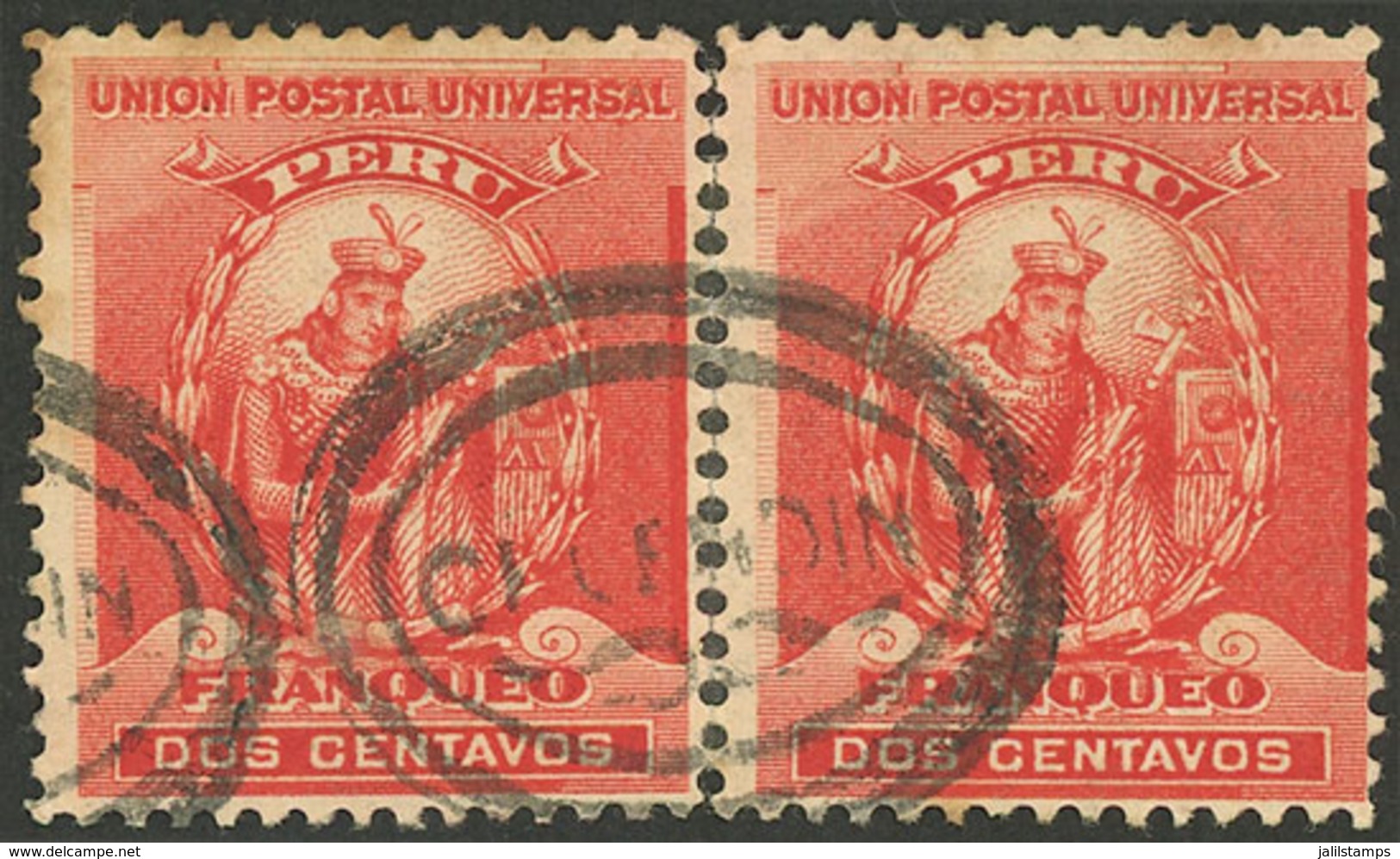 PERU: Sc.144, Re-joined Pair With Double Oval "CELENDIN" Cancel, VF Quality, Rare!" - Perú