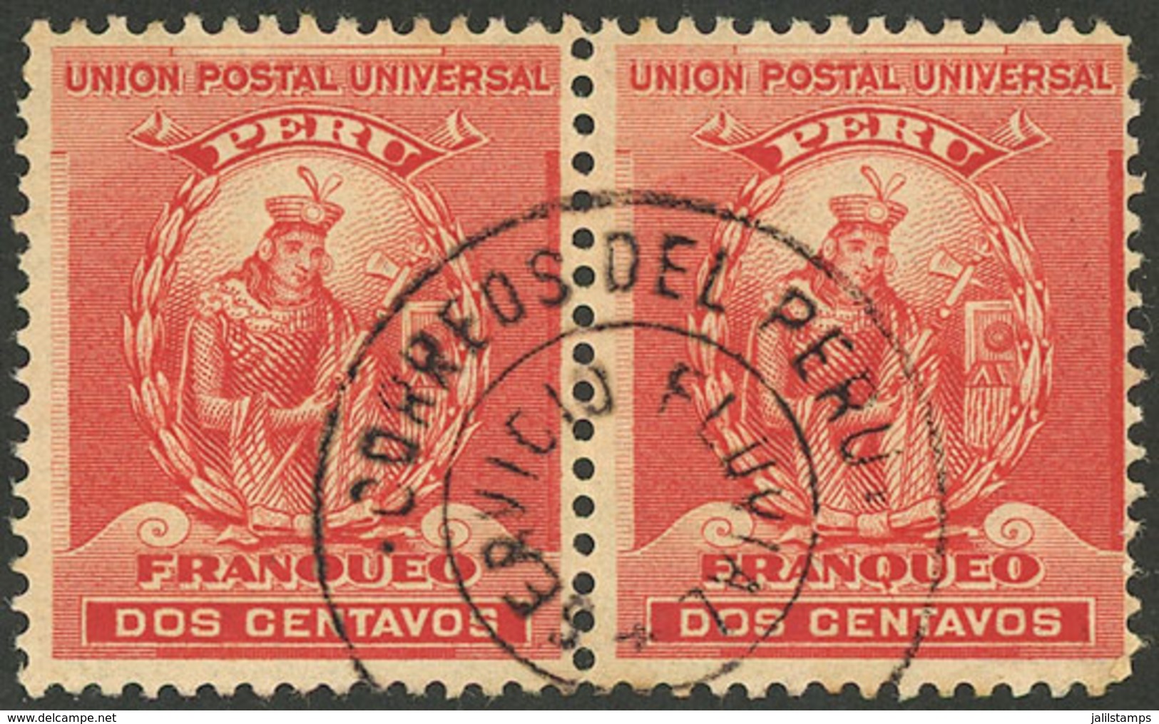 PERU: Sc.144, Pair With Double Circle "SERVICIO FLUVIAL" Cancel, VF Quality, Rare!" - Perú