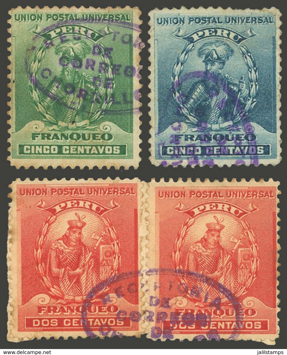 PERU: Sc.144 + Other Values, 4 Stamps With CHORRILLOS Cancel, One With Minor Faults, Rare! - Peru