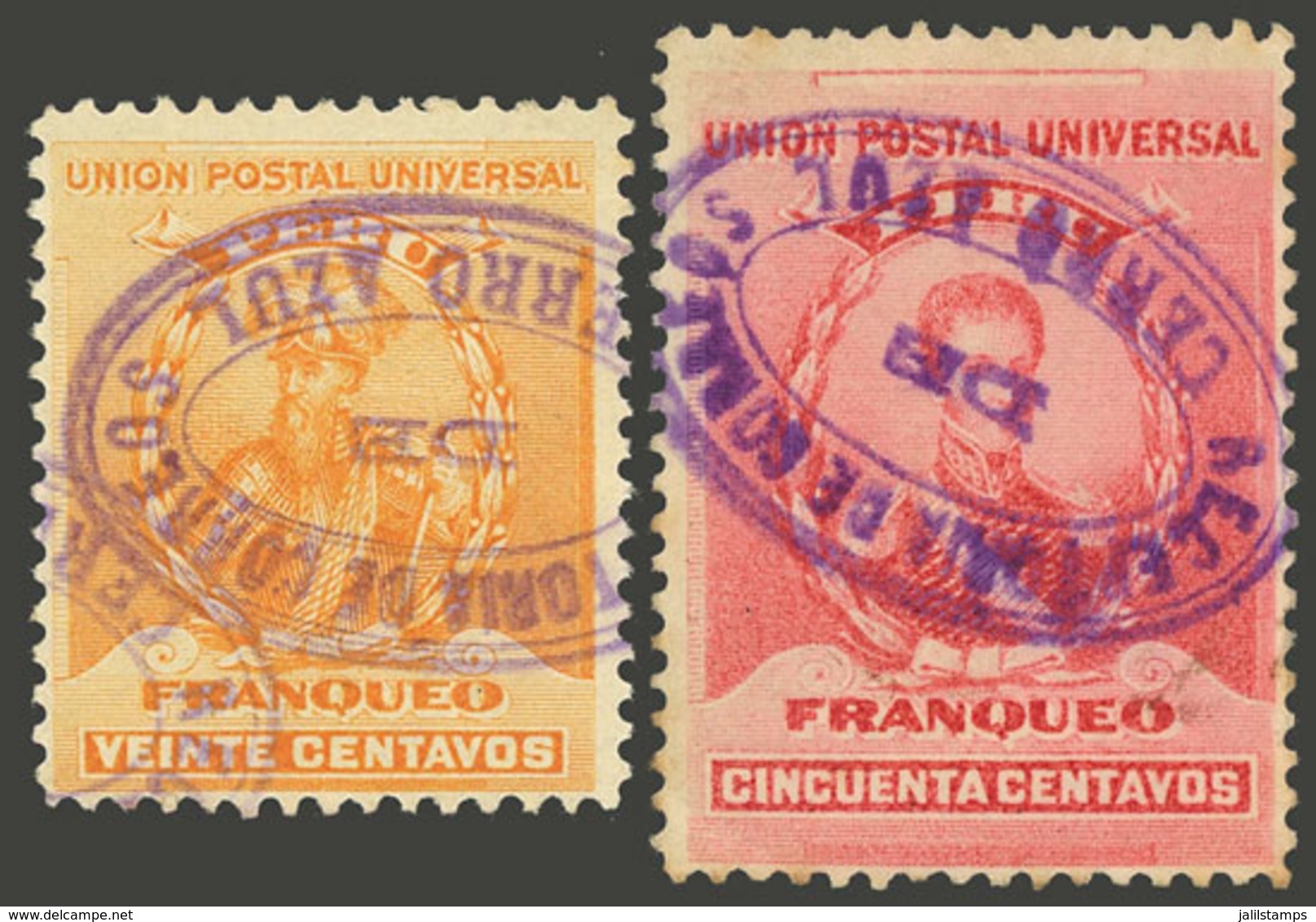 PERU: Sc.150 + 151, Both With Violet "RECEPTORIA DE CERRO AZUL" Cancels, VF!" - Peru