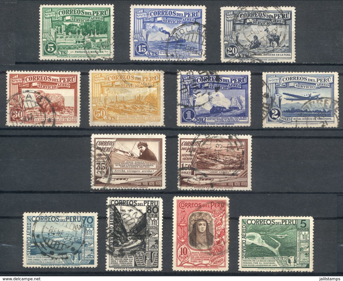 PERU: Sc.C16 + Other Values (Yvert 16/28), 1936 Complete Set Of 13 Used Values, Fine To Very Fine Quality, Yvert Catalog - Perú
