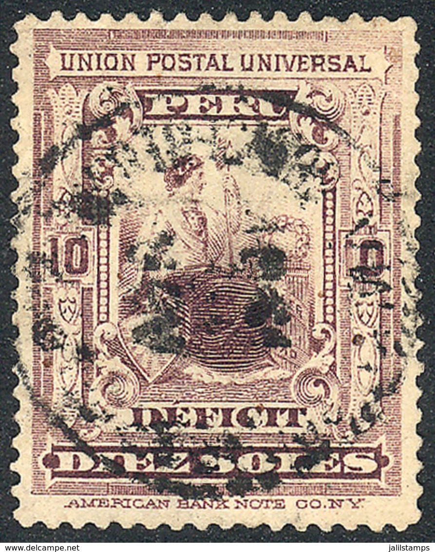 PERU: Sc.J35 (Yvert 39), 1899 10S. Dark Lilac, Used, VF Quality, Extremely Rare, Yvert Catalog Value Euros 2,000. - Peru