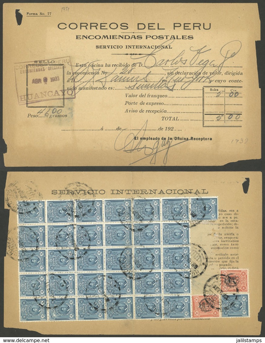 PERU: Dispatch Note For A Parcel Sent From Huancayo To USA On 8/AP/1931 With Handsome Postage Of 5S., With Some Minor De - Peru