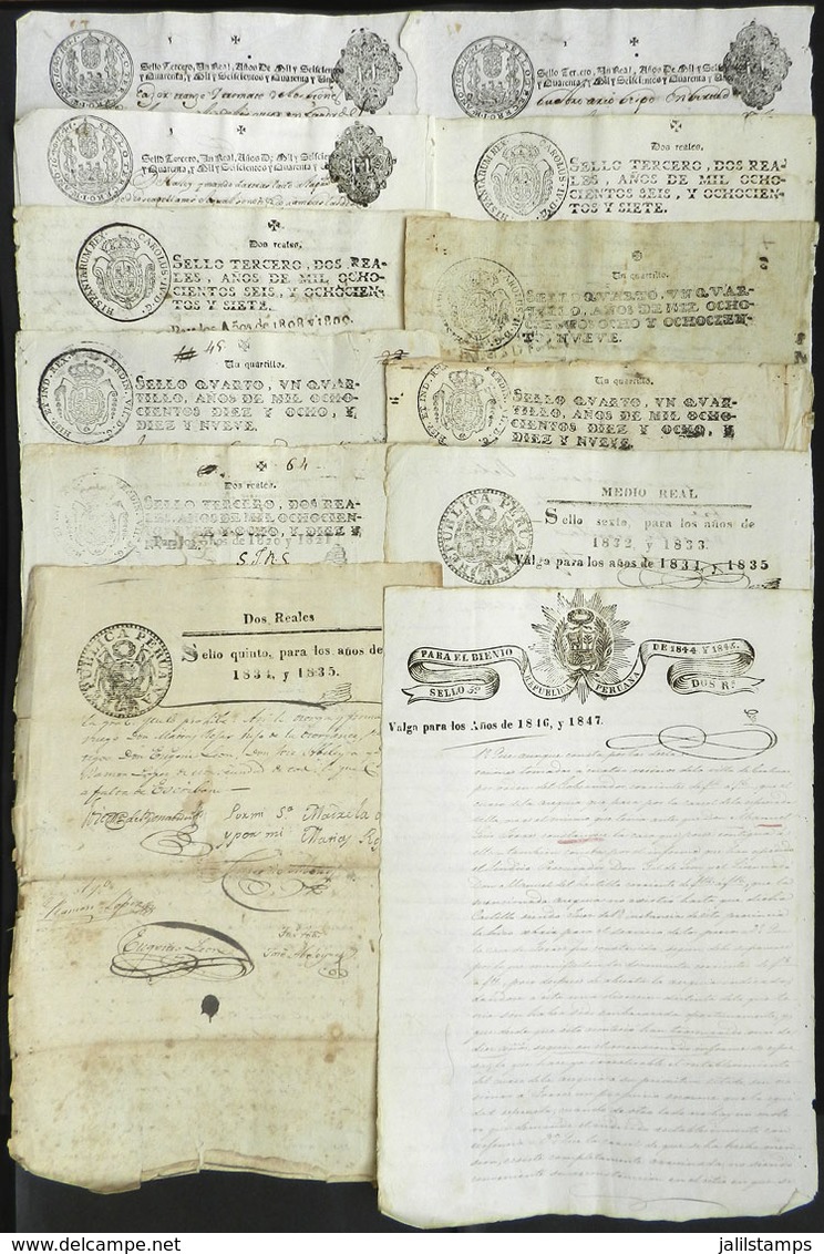 PERU: REVENUE-STAMPED PAPER Of Years 1640 (3!!) To 1895 (not Consecutive), About 26 Pages, Few With Defects, Most Of Fin - Peru