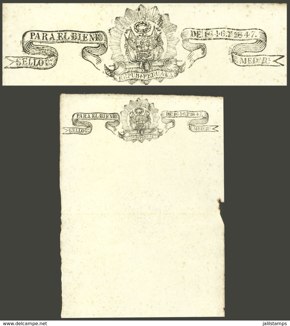 PERU: Revenue-stamped Paper Of The Year 1847, ½ Real, Unused, Fine Quality, Rare! - Perú