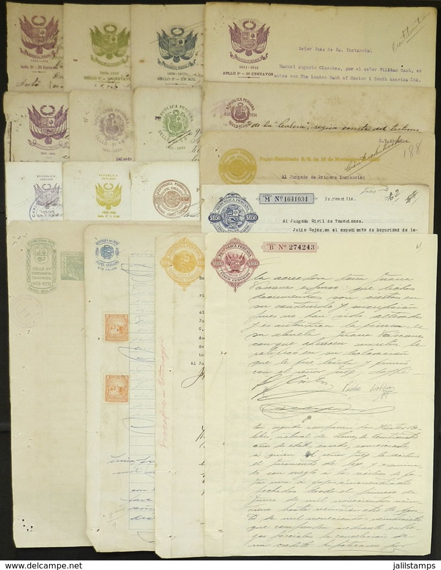 PERU: REVENUE-STAMPED PAPER Of Years 1905 To 1971 (not Consecutive), About 45 Pages, Almost All Different, VF And Useful - Peru