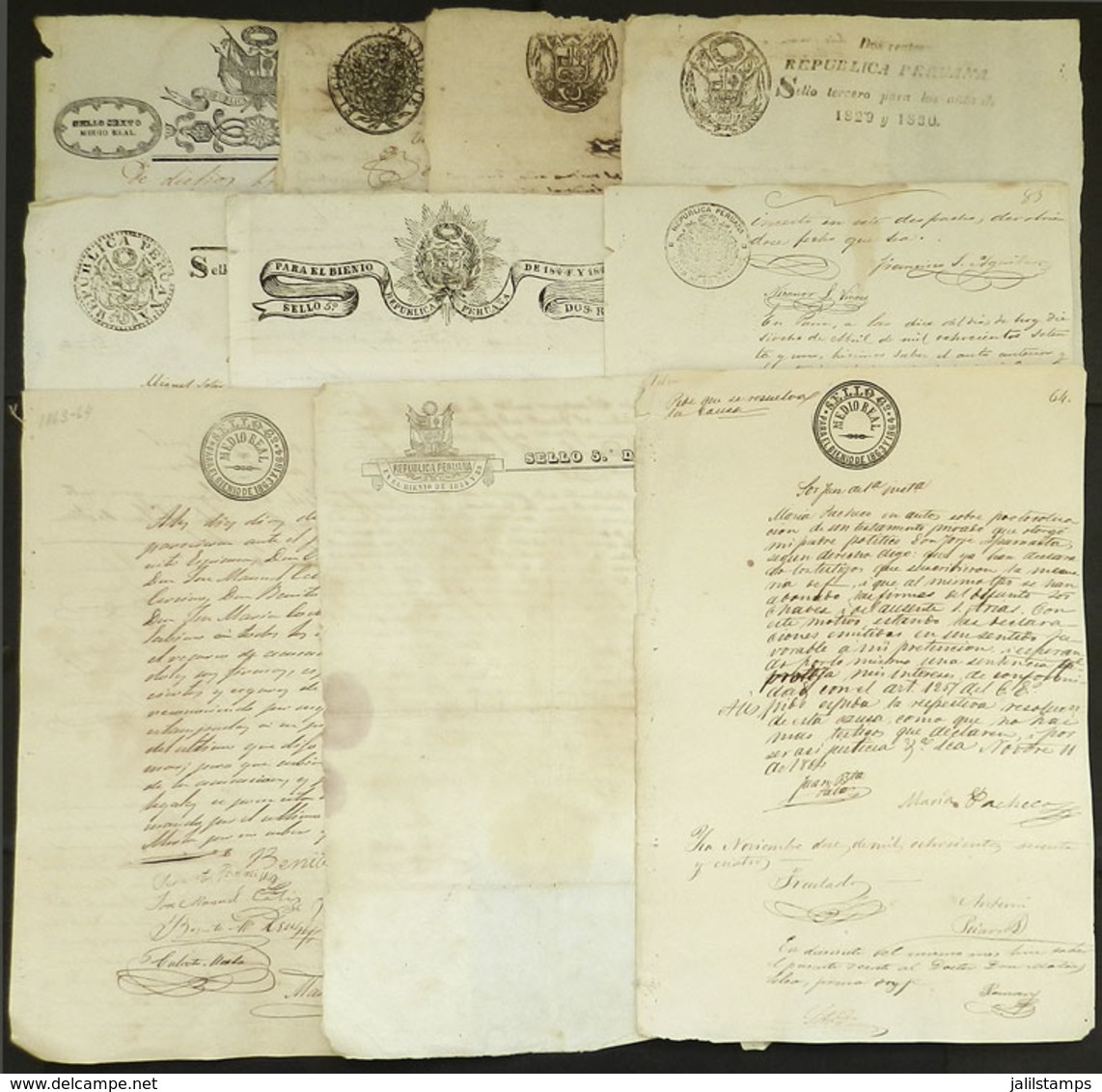 PERU: REVENUE-STAMPED PAPER: Approximately 100 Pages, From 1824 To 1900 (not Consecutive), With Some Duplication But Als - Perú