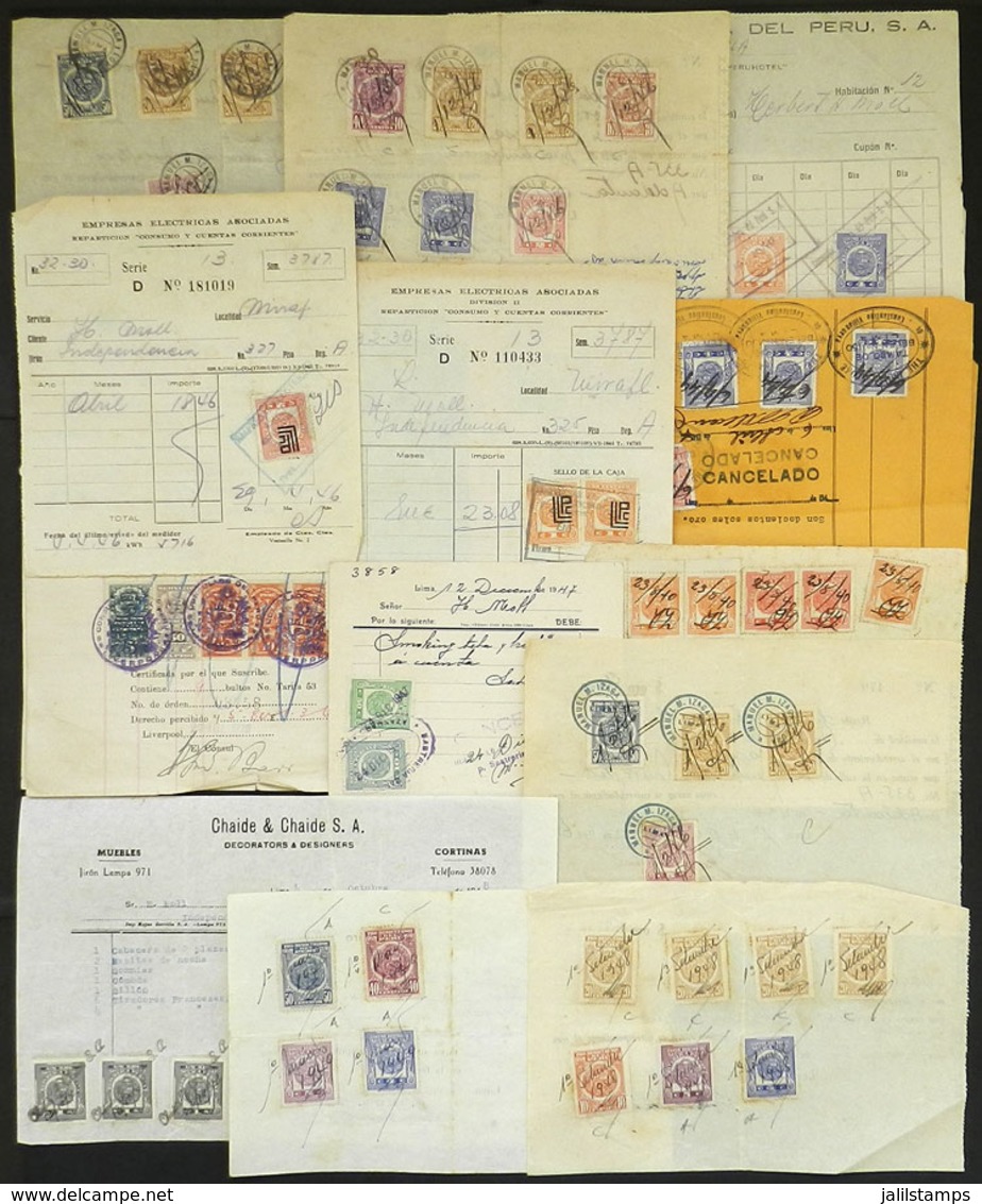 PERU: Over 300 Revenue Stamps On Varied Documents And Receipts, Most Of VF Quality, There Is A Wide Range Of Values And  - Perú