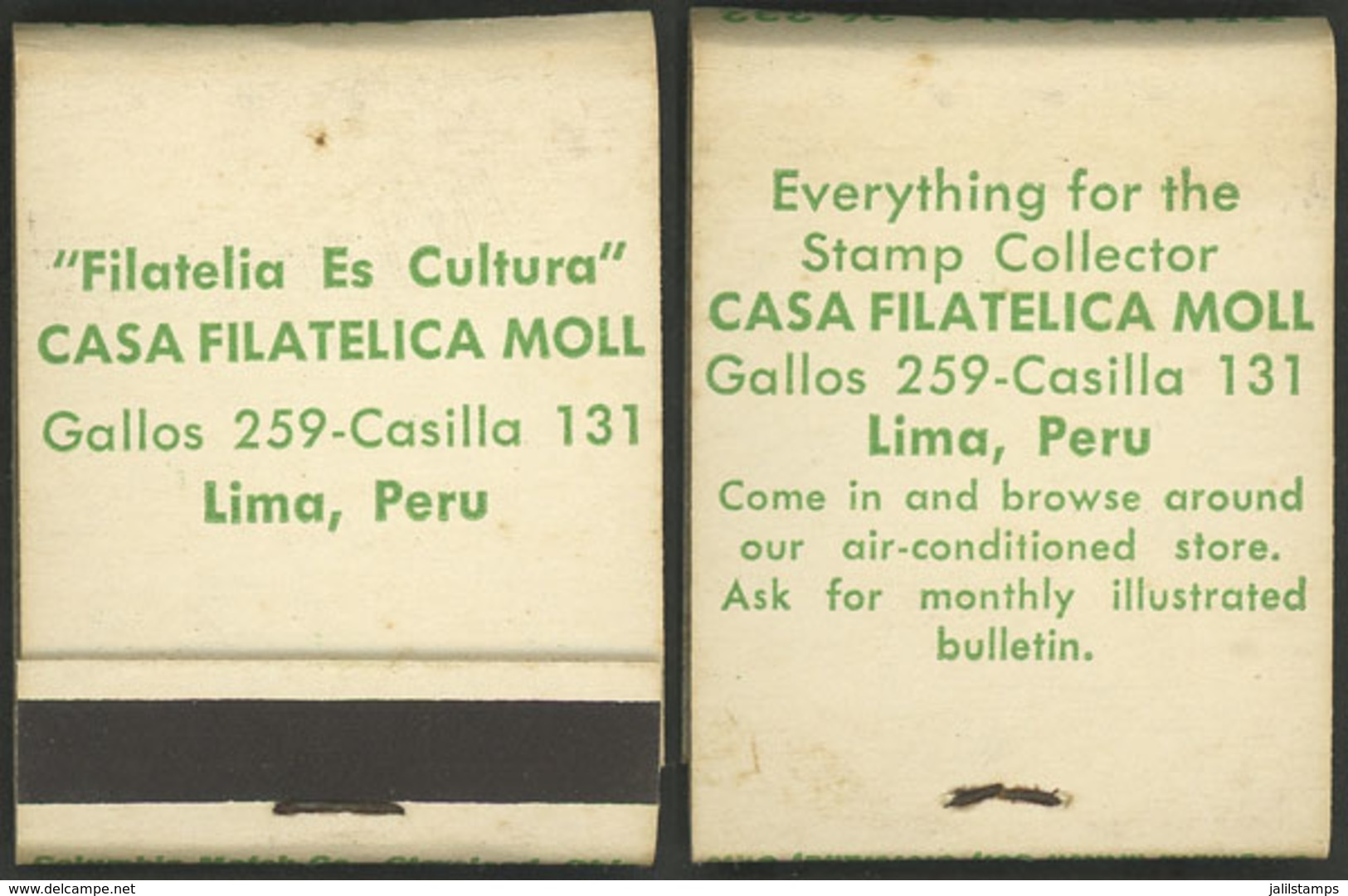 PERU: Advertising Matchbook Of CASA FILATÉLICA MOLL, Circa 1970, Unused, Excellent And Rare! - Sin Clasificación